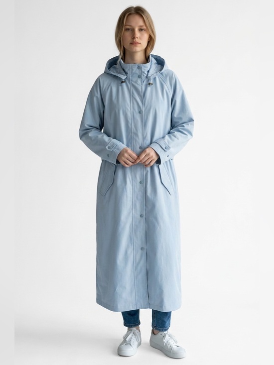 L.L. Bean Jackets & Blazers - Vintage 80s L.L. Bean Full Length Raincoat Light Blue Hooded Long Trench Coat XL